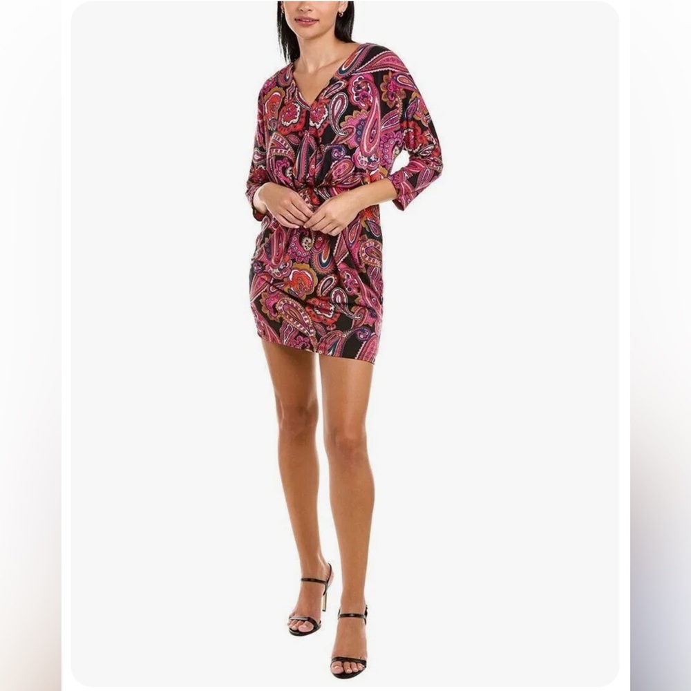 $198 Trina By Trina Turk Birch Mini Dress Women's 3/4 Sleeve Stretch Wai…
